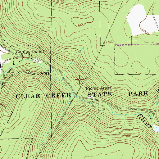 Topographic Map of Clear Creek State Park, PA