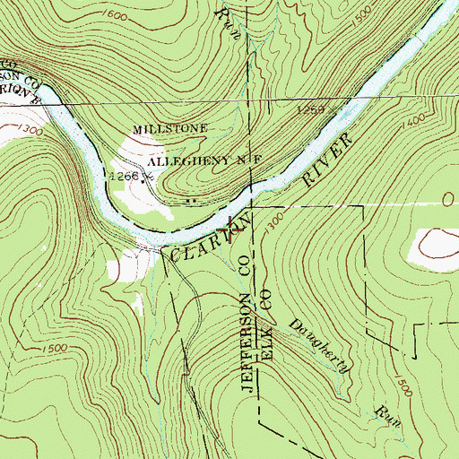 Topographic Map of Daugherty Run, PA