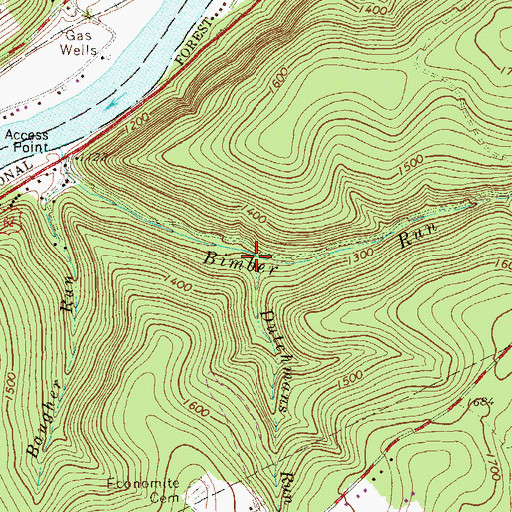 Topographic Map of Dutchmans Run, PA
