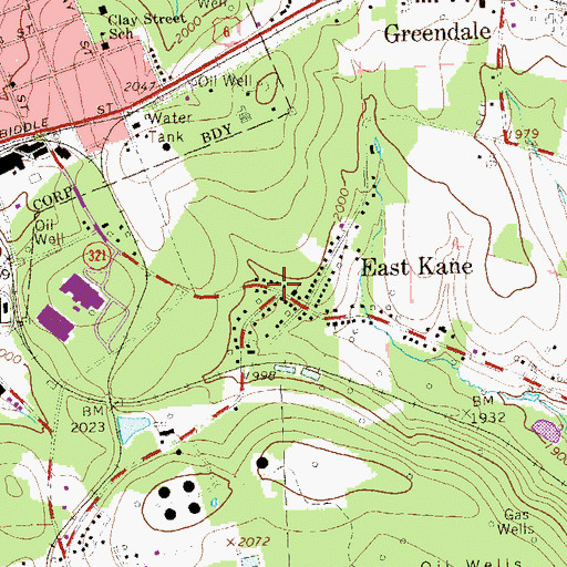 Topographic Map of East Kane, PA