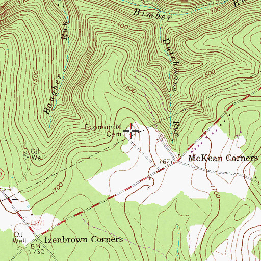 Topographic Map of Economite Cemetery, PA