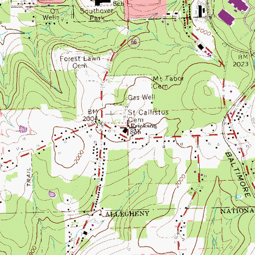 Topographic Map of Erickson School (historical), PA