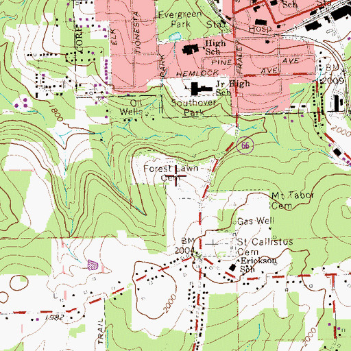 Topographic Map of Forest Lawn Cemetery, PA