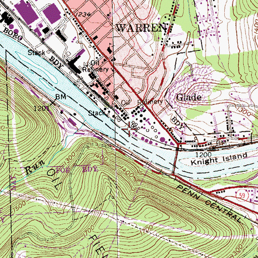 Topographic Map of Glade Run, PA