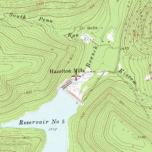 Topographic Map of Hazelton Mills, PA