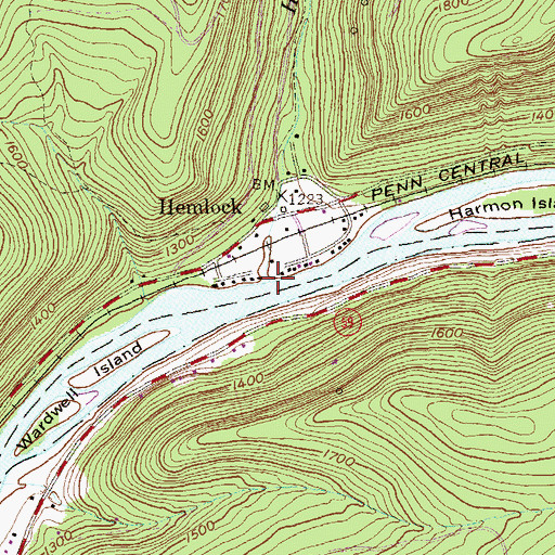 Topographic Map of Hemlock Run, PA