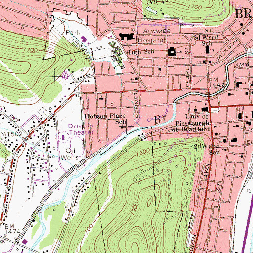 Topographic Map of Hobson Place School, PA