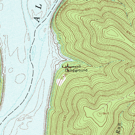 Topographic Map of Hopewell Campground, PA