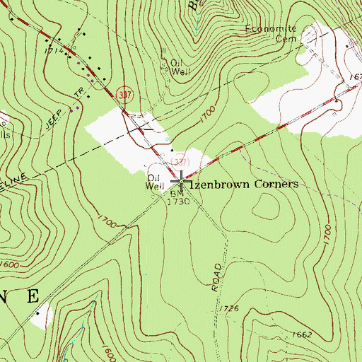 Topographic Map of Izenbrown Corners, PA