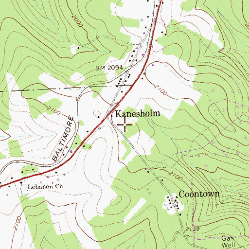 Topographic Map of Kanesholm, PA