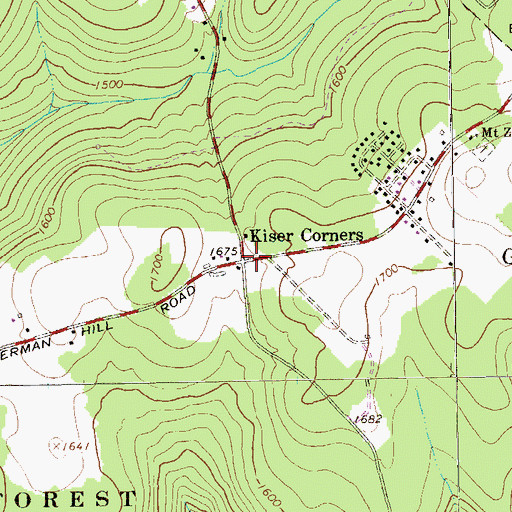 Topographic Map of Kiser Corners, PA