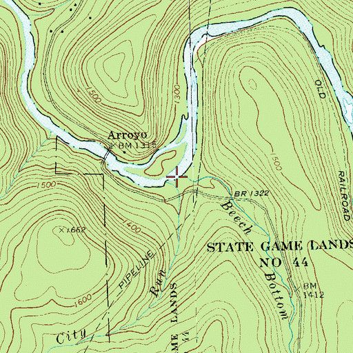 Topographic Map of Lake City Run, PA