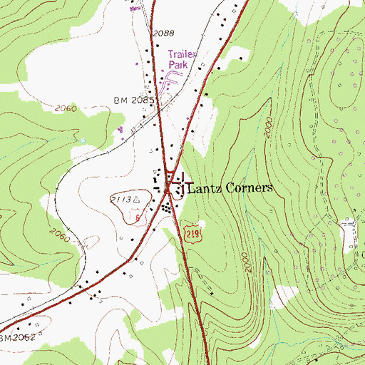 Topographic Map of Lantz Corners, PA