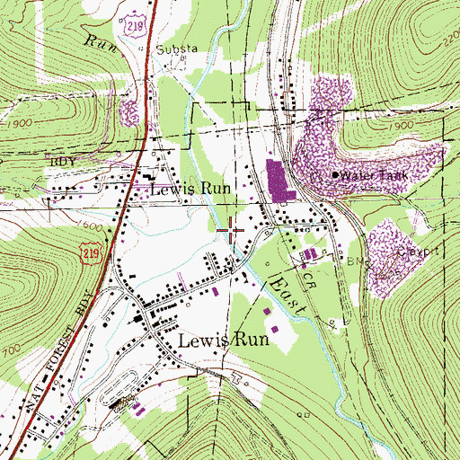 Topographic Map of Lewis Run, PA