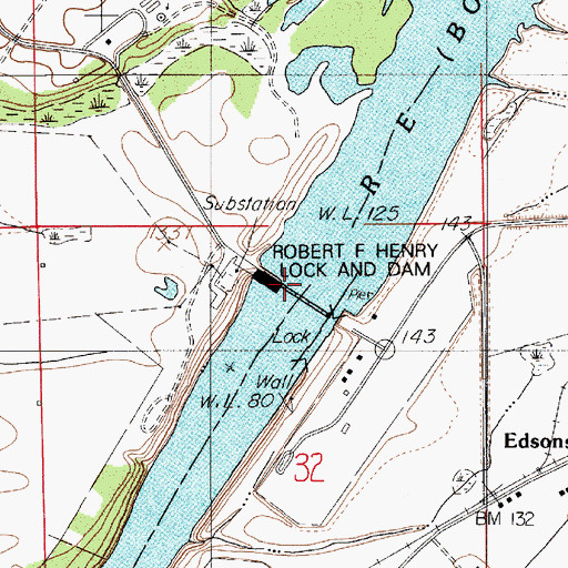 Topographic Map of Robert F Henry Lock and Dam, AL