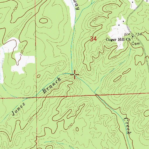 Topographic Map of Jones Branch, AL