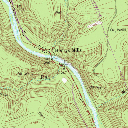 Topographic Map of Messenger Run, PA