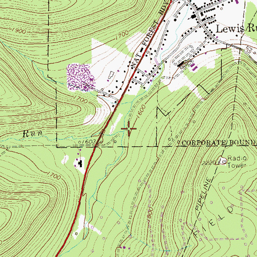 Topographic Map of Miam Run, PA