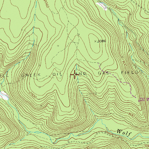 Topographic Map of Mill Creek Oil and Gas Field, PA