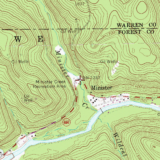 Topographic Map of Minister Creek Recreation Area, PA