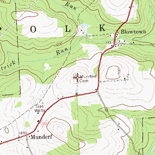 Topographic Map of Munderf Cemetery, PA