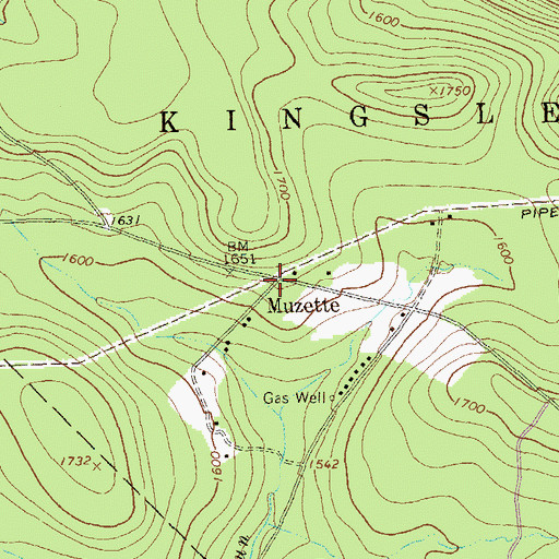 Topographic Map of Muzette, PA