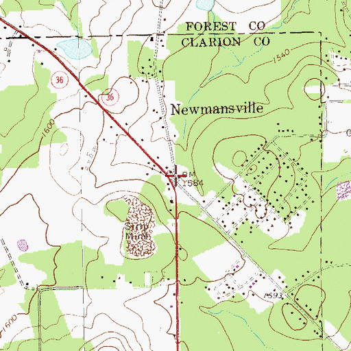 Topographic Map of Newmansville, PA