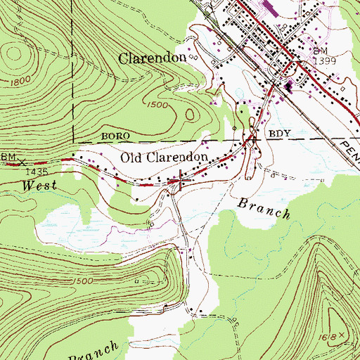 Topographic Map of Old Clarendon, PA