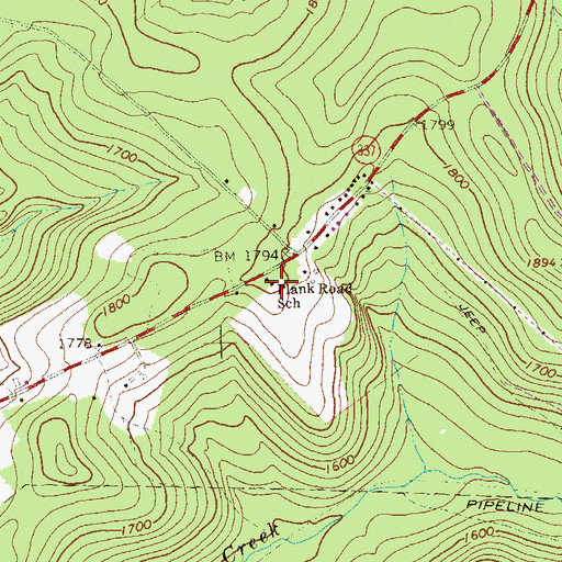 Topographic Map of Plank Road School, PA