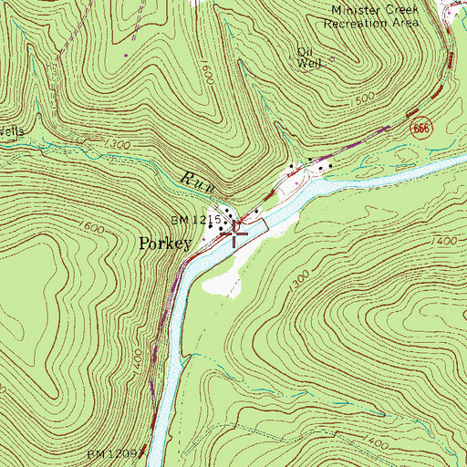 Topographic Map of Porkey, PA