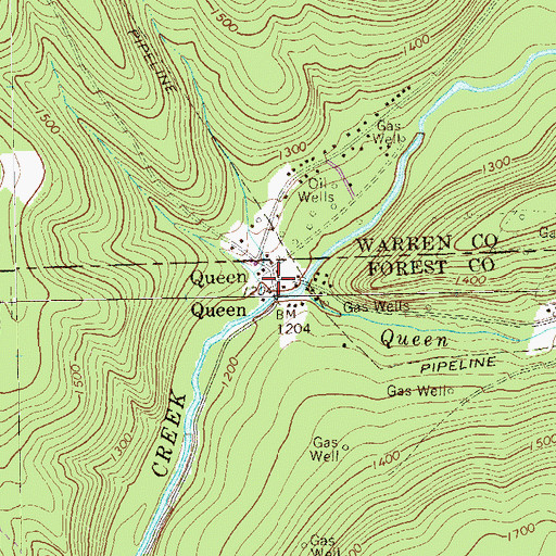 Topographic Map of Queen, PA