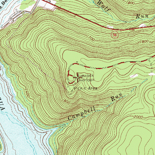 Topographic Map of Rimrock Overlook, PA