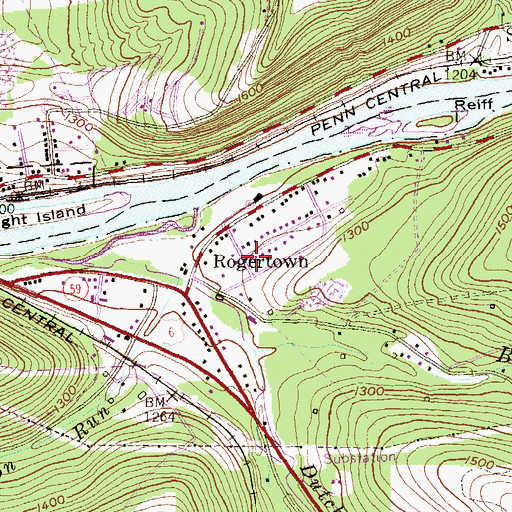 Topographic Map of Rogertown, PA