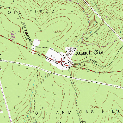 Topographic Map of Russell City, PA