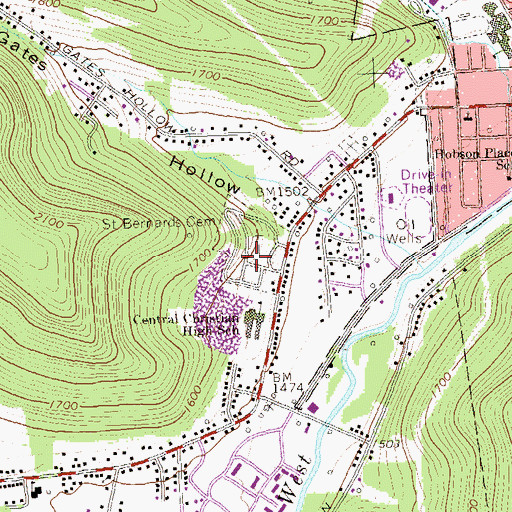 Topographic Map of Saint Bernards Cemetery, PA