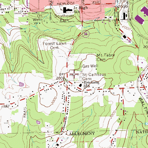 Topographic Map of Saint Callistus Cemetery, PA