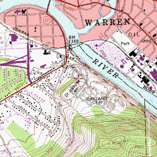 Topographic Map of Saint Josephs Cemetery, PA