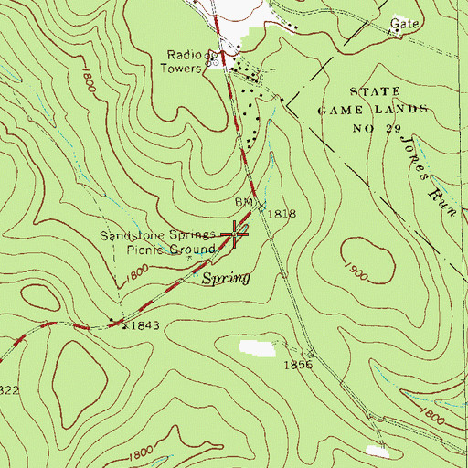 Topographic Map of Sandstone Springs Picnic Ground, PA