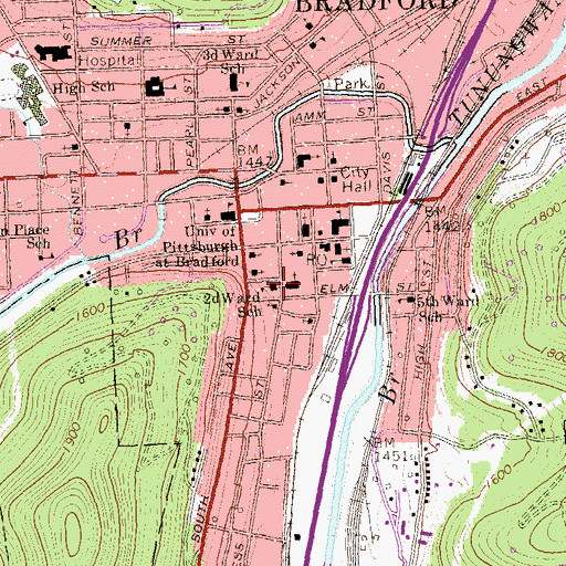 Topographic Map of Second Ward School, PA
