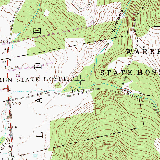 Topographic Map of Simons Hollow, PA