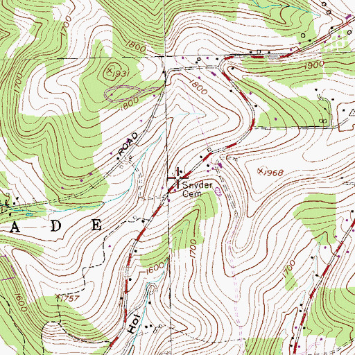 Topographic Map of Snyder Cemetery, PA