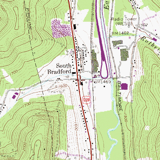 Topographic Map of South Bradford, PA