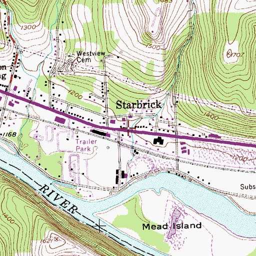 Topographic Map of Starbrick, PA
