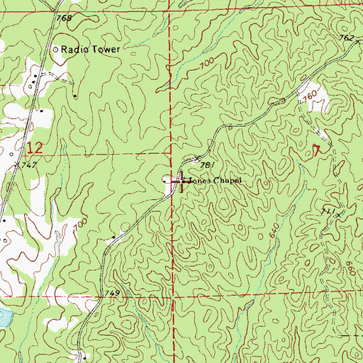 Topographic Map of Jones Chapel, AL