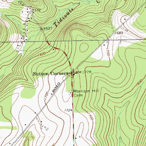Topographic Map of Sutton Corners, PA