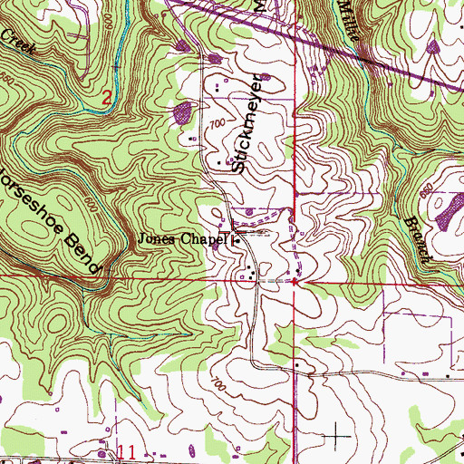 Topographic Map of Jones Chapel, AL