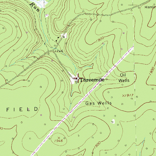 Topographic Map of Threemile, PA