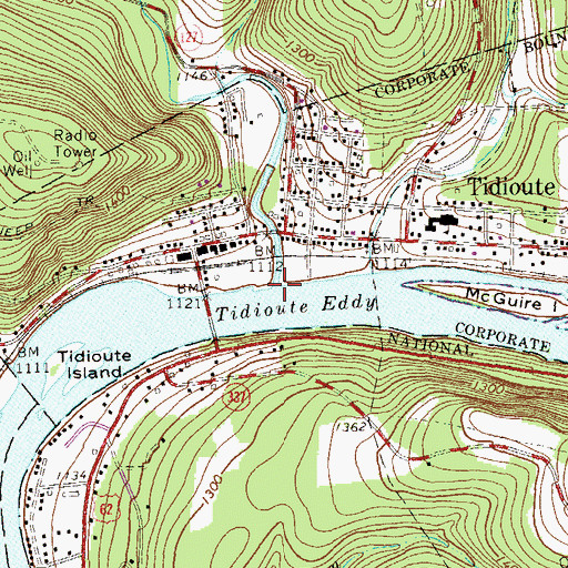 Topographic Map of Tidioute Creek, PA