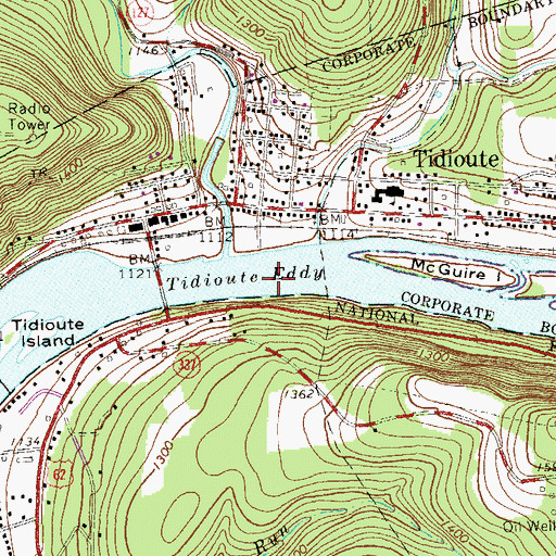 Topographic Map of Tidioute Eddy, PA