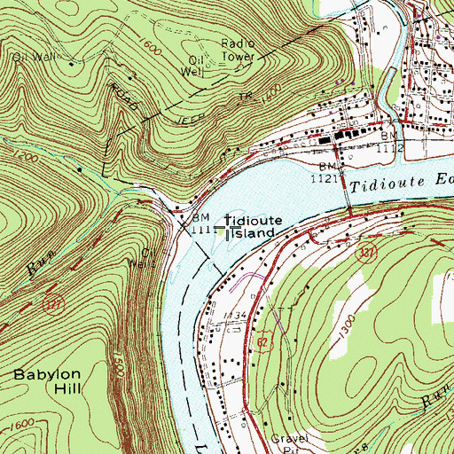 Topographic Map of Tidioute Island, PA